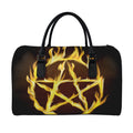 Flaming Pentagram Symbol Print Leather Duffel Bag