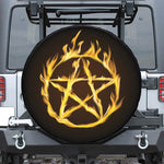 Flaming Pentagram Symbol Print Leather Spare Tire Cover