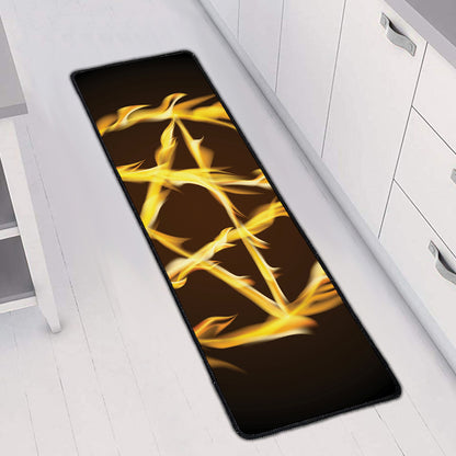 Flaming Pentagram Symbol Print Long Kitchen Mat