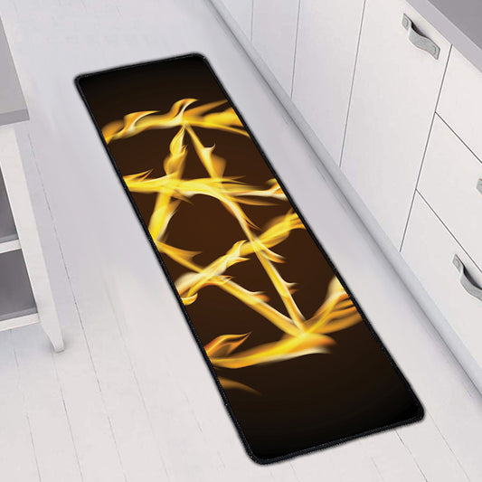 Flaming Pentagram Symbol Print Long Kitchen Mat