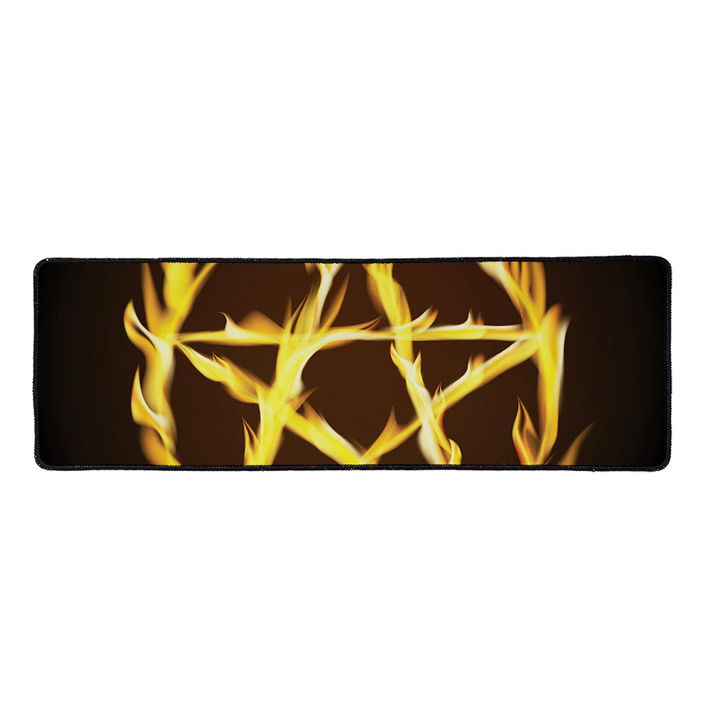 Flaming Pentagram Symbol Print Long Kitchen Mat