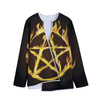 Flaming Pentagram Symbol Print Long Sleeve Short Coat