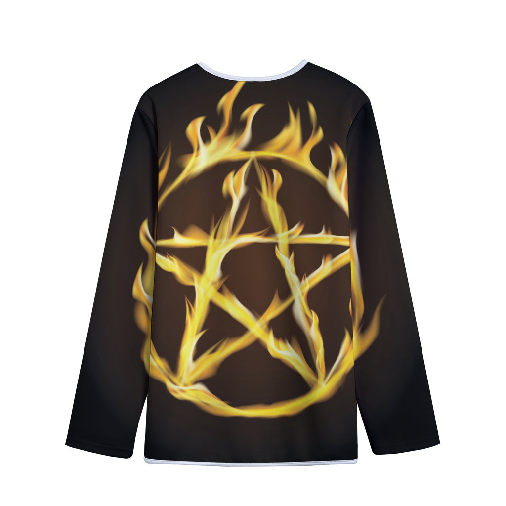 Flaming Pentagram Symbol Print Long Sleeve Short Coat