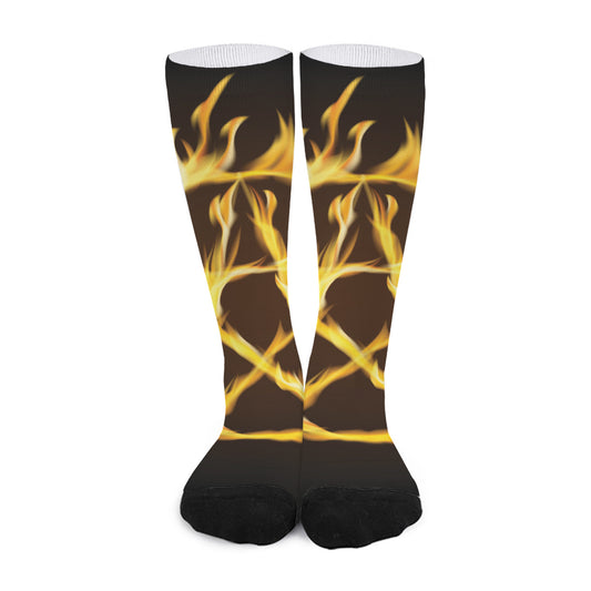 Flaming Pentagram Symbol Print Long Socks
