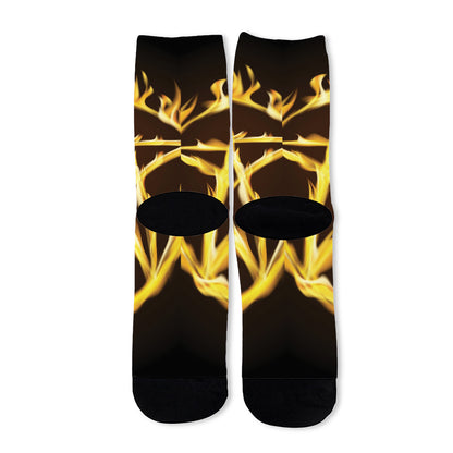 Flaming Pentagram Symbol Print Long Socks