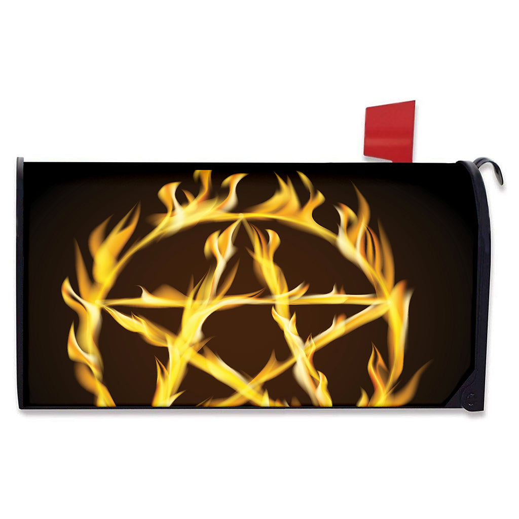 Flaming Pentagram Symbol Print Mailbox Cover