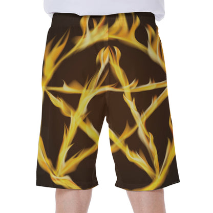 Flaming Pentagram Symbol Print Men's Beach Shorts
