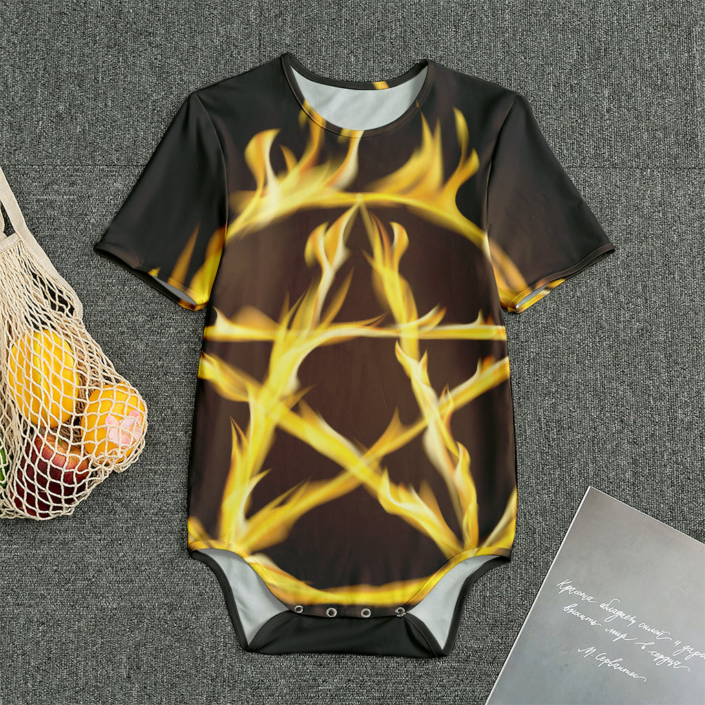 Flaming Pentagram Symbol Print Men's Bodysuit