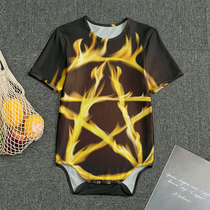 Flaming Pentagram Symbol Print Men's Bodysuit