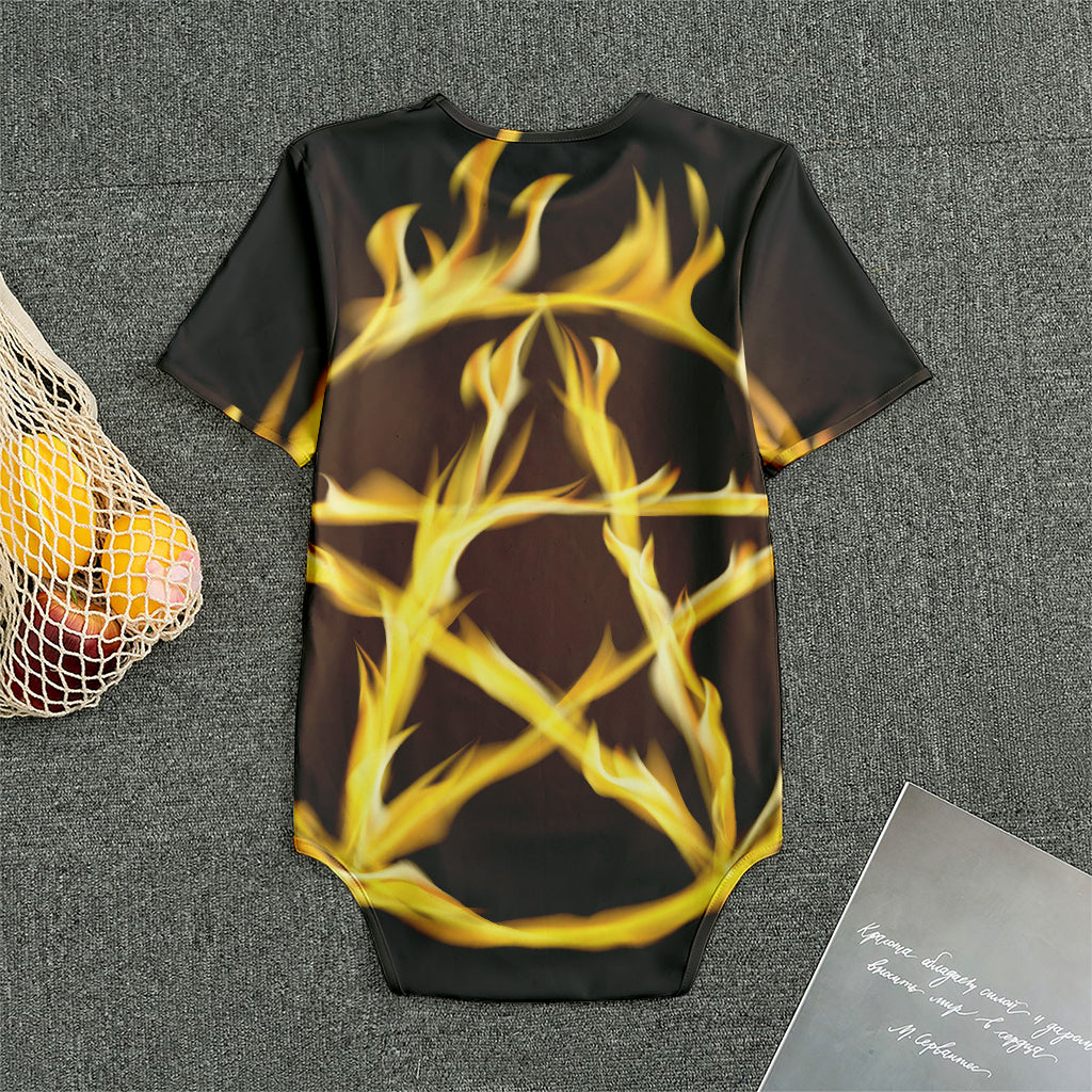 Flaming Pentagram Symbol Print Men's Bodysuit