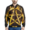 Flaming Pentagram Symbol Print Men's Bomber Jacket