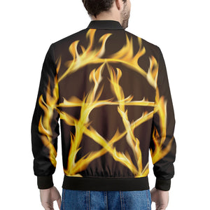 Flaming Pentagram Symbol Print Men's Bomber Jacket
