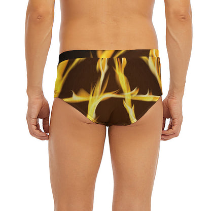 Flaming Pentagram Symbol Print Men's Briefs