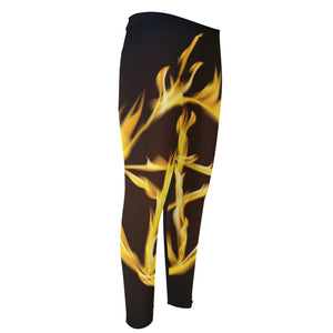 Flaming Pentagram Symbol Print Men's Compression Pants