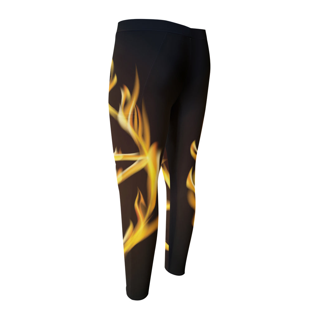 Flaming Pentagram Symbol Print Men's Compression Pants