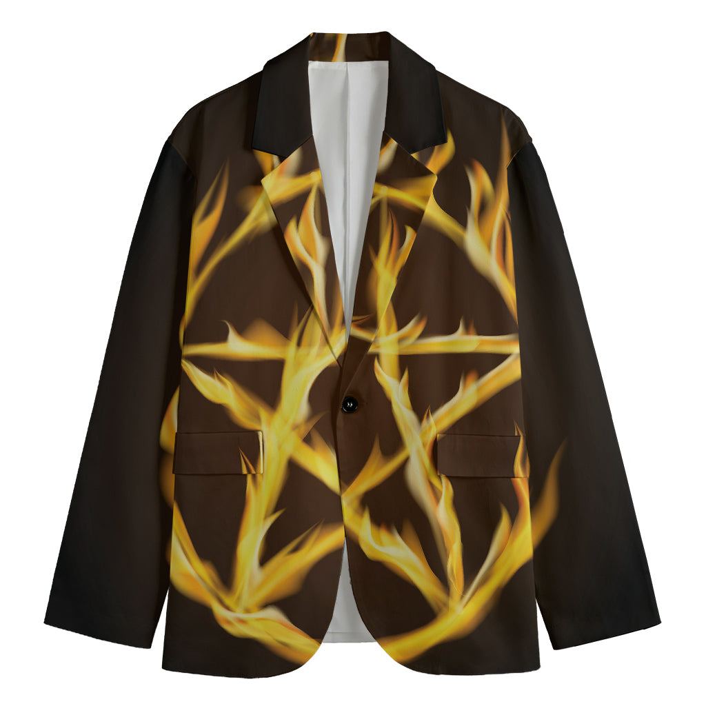 Flaming Pentagram Symbol Print Men's Cotton Blazer