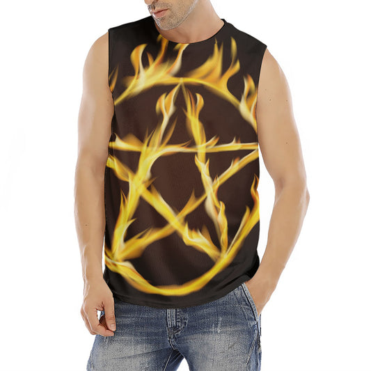 Flaming Pentagram Symbol Print Men's Fitness Tank Top