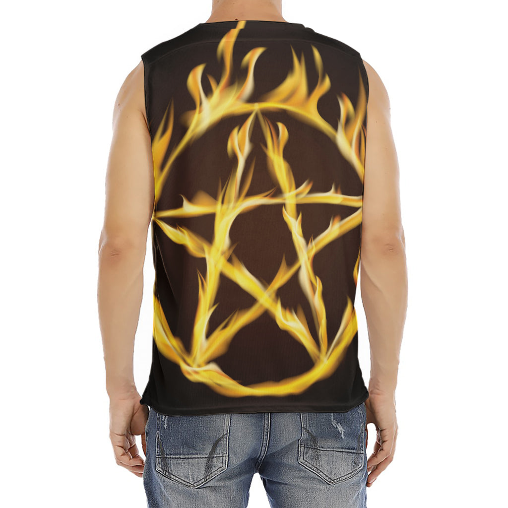 Flaming Pentagram Symbol Print Men's Fitness Tank Top
