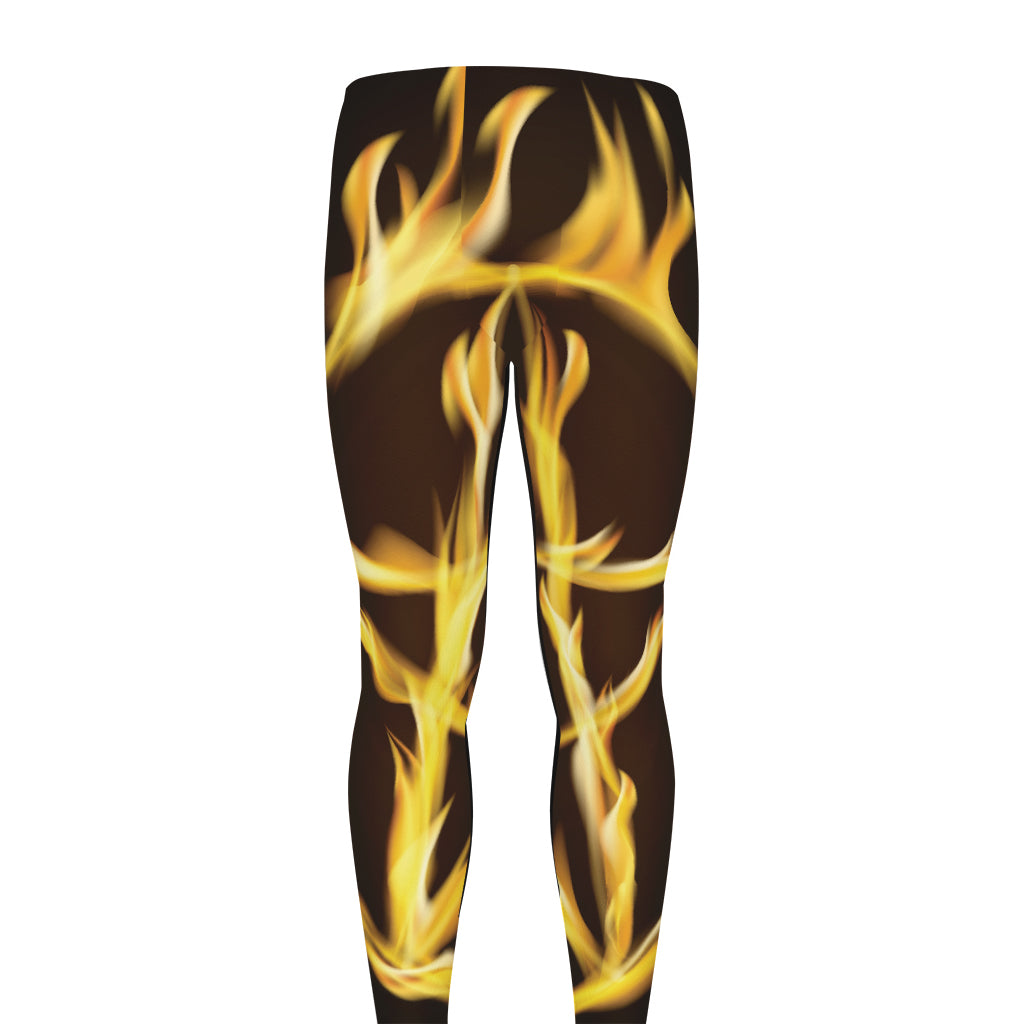 Flaming Pentagram Symbol Print Men's leggings