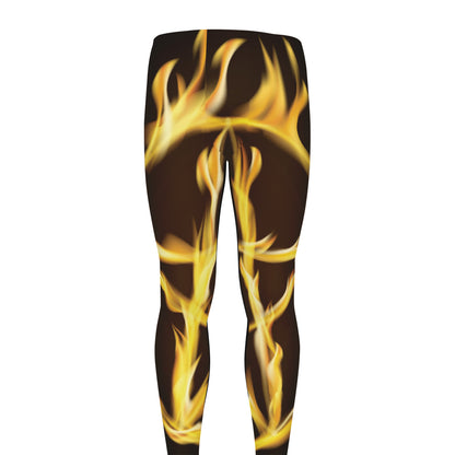 Flaming Pentagram Symbol Print Men's leggings
