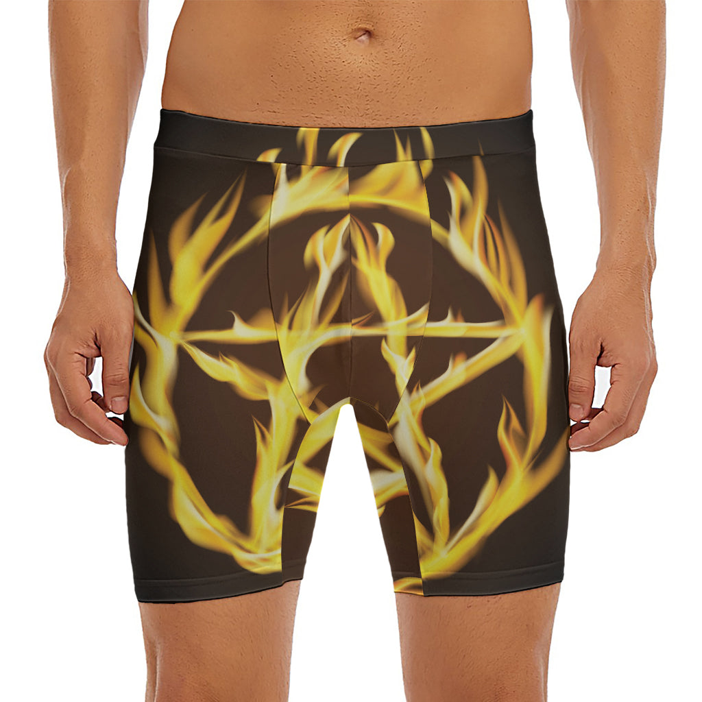 Flaming Pentagram Symbol Print Men's Long Boxer Briefs