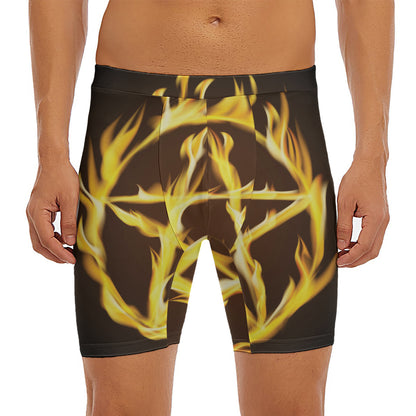 Flaming Pentagram Symbol Print Men's Long Boxer Briefs