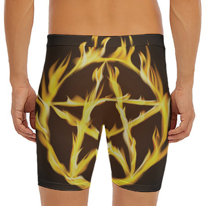Flaming Pentagram Symbol Print Men's Long Boxer Briefs