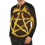 Flaming Pentagram Symbol Print Men's Long Sleeve Rash Guard
