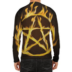 Flaming Pentagram Symbol Print Men's Long Sleeve Rash Guard
