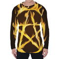 Flaming Pentagram Symbol Print Men's Long Sleeve T-Shirt