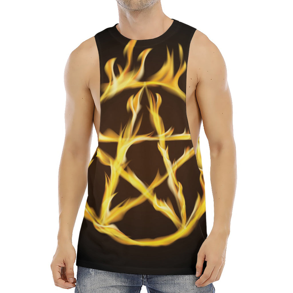 Flaming Pentagram Symbol Print Men's Muscle Tank Top