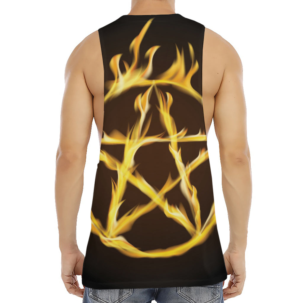 Flaming Pentagram Symbol Print Men's Muscle Tank Top