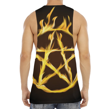 Flaming Pentagram Symbol Print Men's Muscle Tank Top