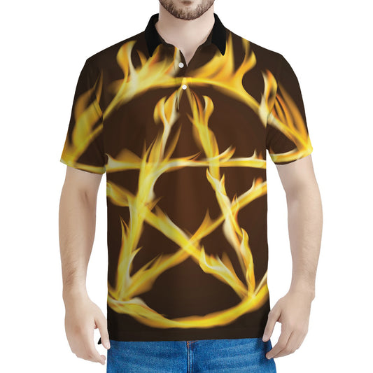 Flaming Pentagram Symbol Print Men's Polo Shirt