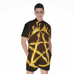 Flaming Pentagram Symbol Print Men's Rompers