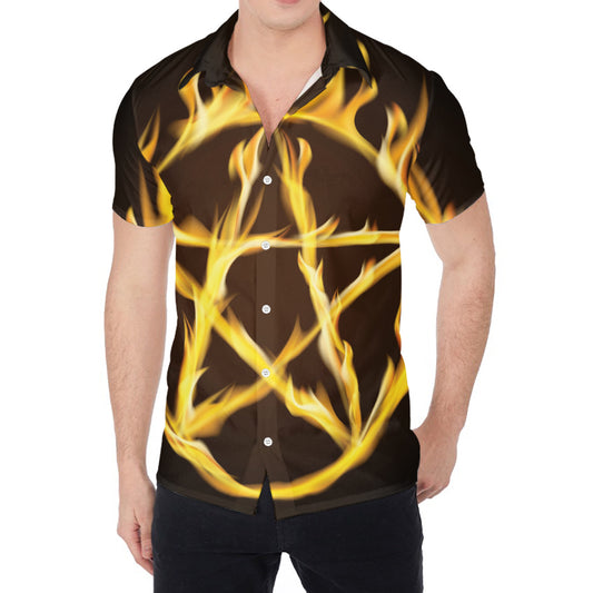 Flaming Pentagram Symbol Print Men's Shirt