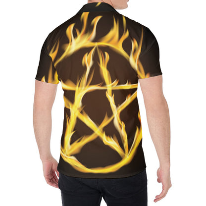 Flaming Pentagram Symbol Print Men's Shirt