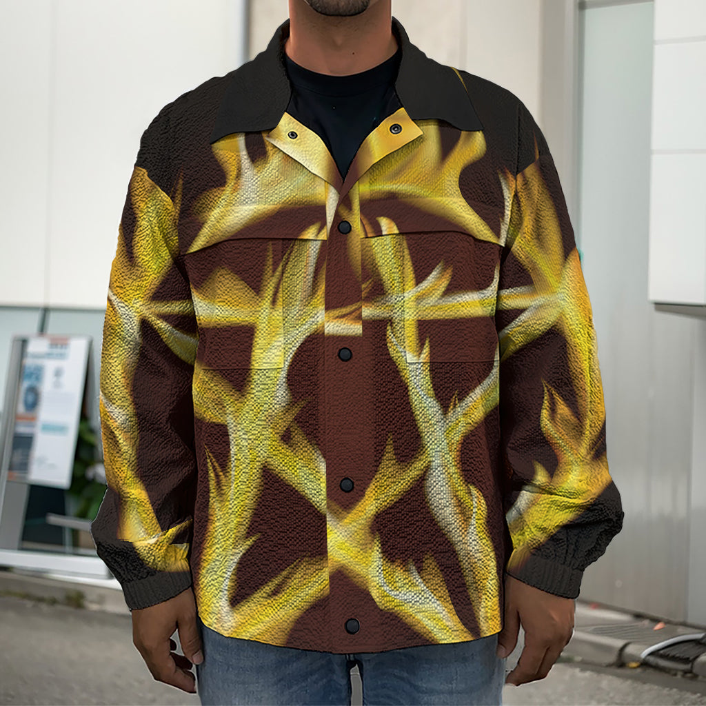 Flaming Pentagram Symbol Print Men's Shirt Jacket