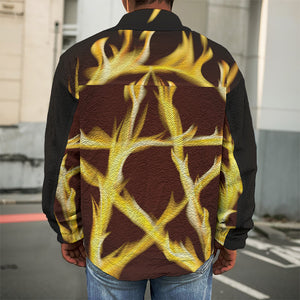 Flaming Pentagram Symbol Print Men's Shirt Jacket