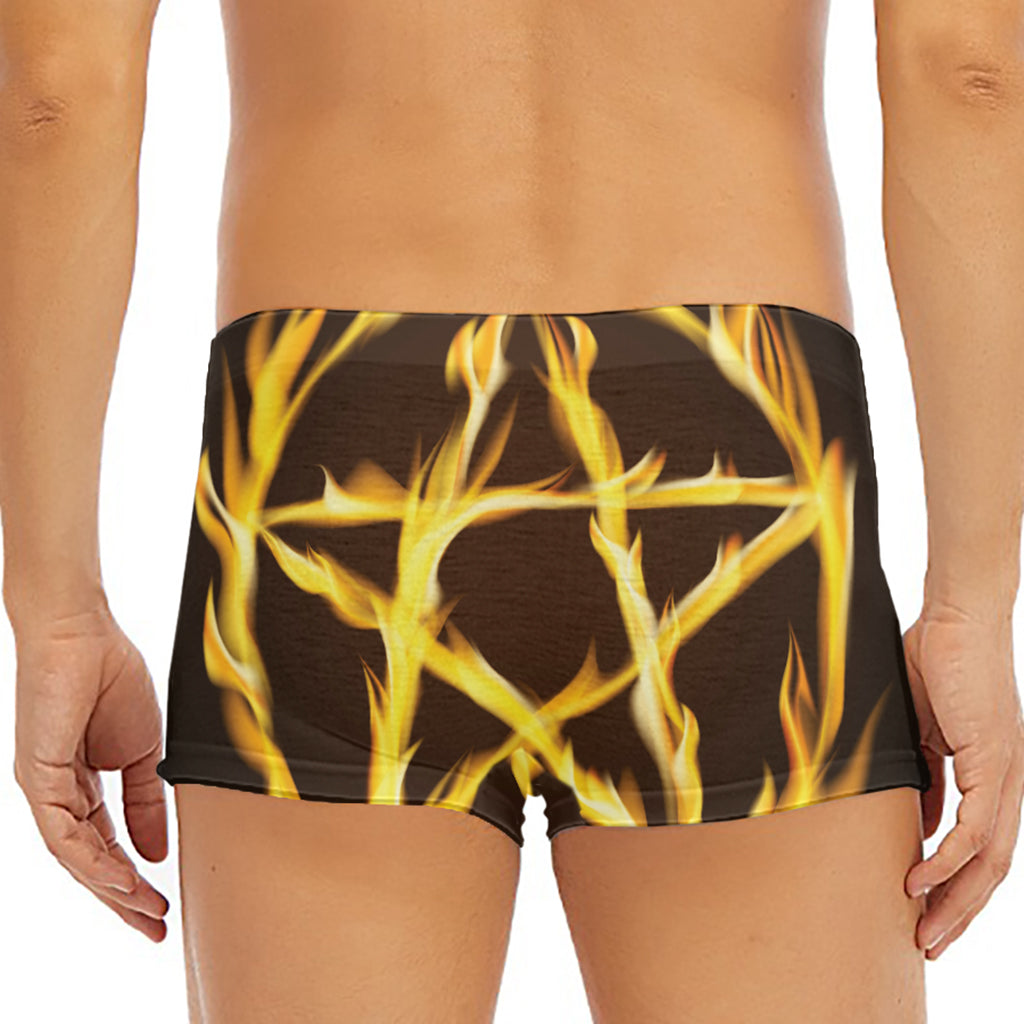 Flaming Pentagram Symbol Print Men's Short Boxer Briefs