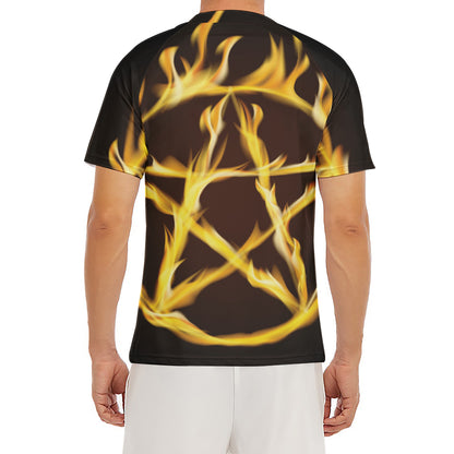 Flaming Pentagram Symbol Print Men's Short Sleeve Rash Guard