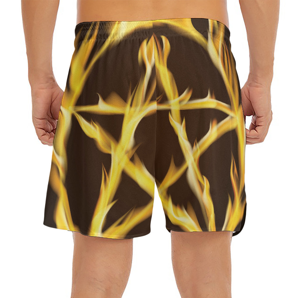 Flaming Pentagram Symbol Print Men's Split Running Shorts