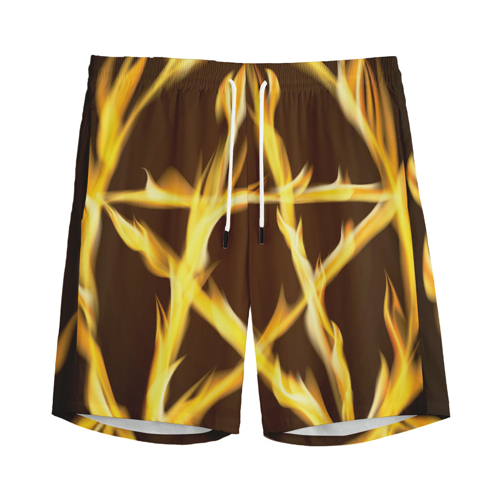 Flaming Pentagram Symbol Print Men's Sports Shorts