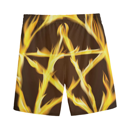 Flaming Pentagram Symbol Print Men's Sports Shorts