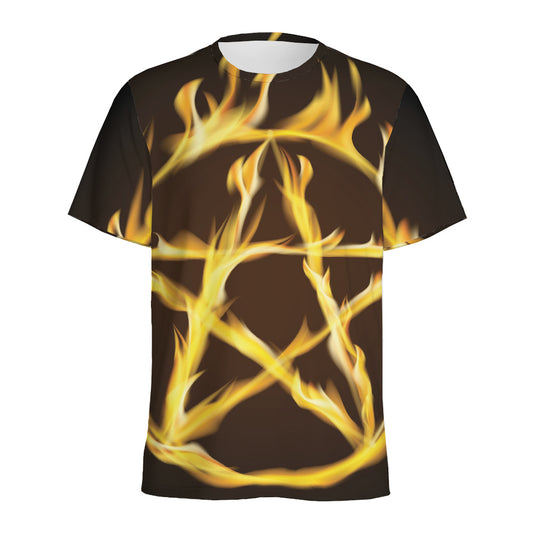 Flaming Pentagram Symbol Print Men's Sports T-Shirt