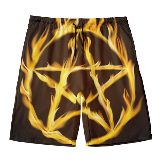 Flaming Pentagram Symbol Print Men's Swim Trunks