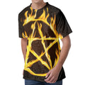 Flaming Pentagram Symbol Print Men's Velvet T-Shirt