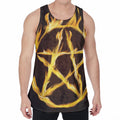 Flaming Pentagram Symbol Print Men's Velvet Tank Top