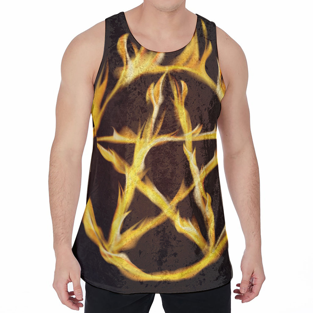 Flaming Pentagram Symbol Print Men's Velvet Tank Top