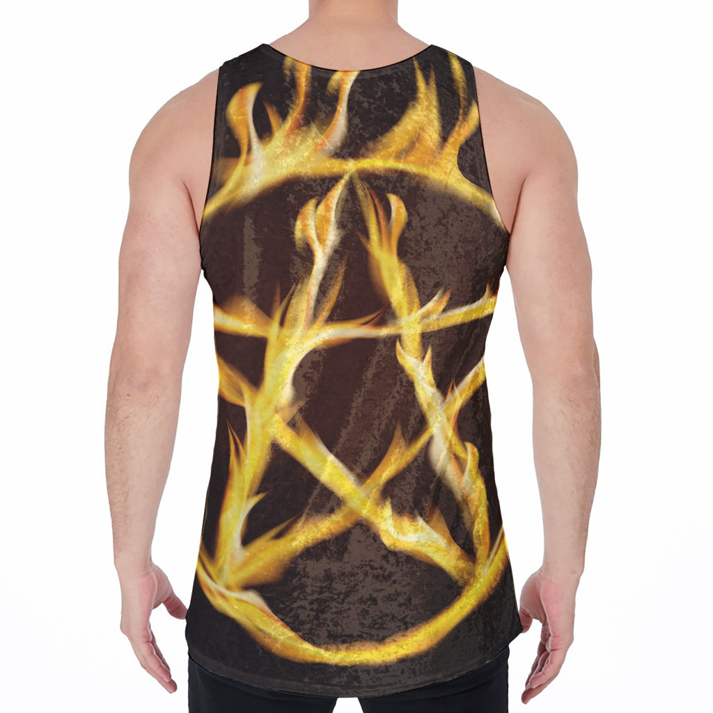 Flaming Pentagram Symbol Print Men's Velvet Tank Top